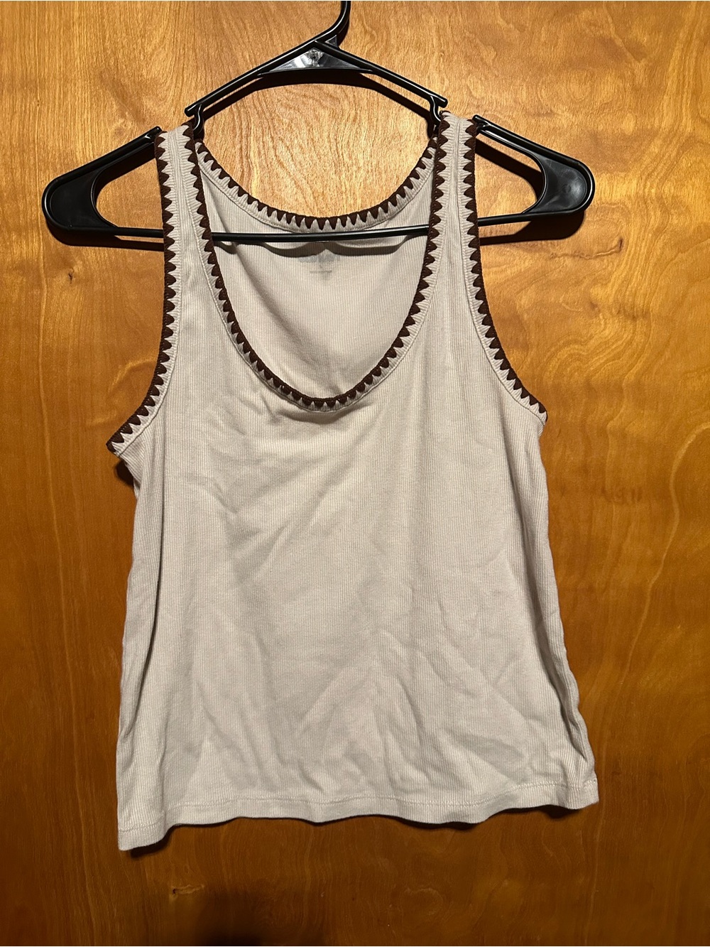 Old Navy Ribbed Tank with Contrast Trim - Cream/Brown